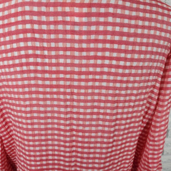 Ruby Rd Women Top 1X Plus Tunic Red Gingham Check Semi Sheer Pintuck PLA27E - Picture 7 of 9